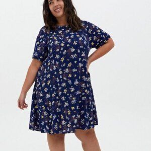 TORRID Navy Leopard Floral Challis Mini Trapeze Dress Size 1